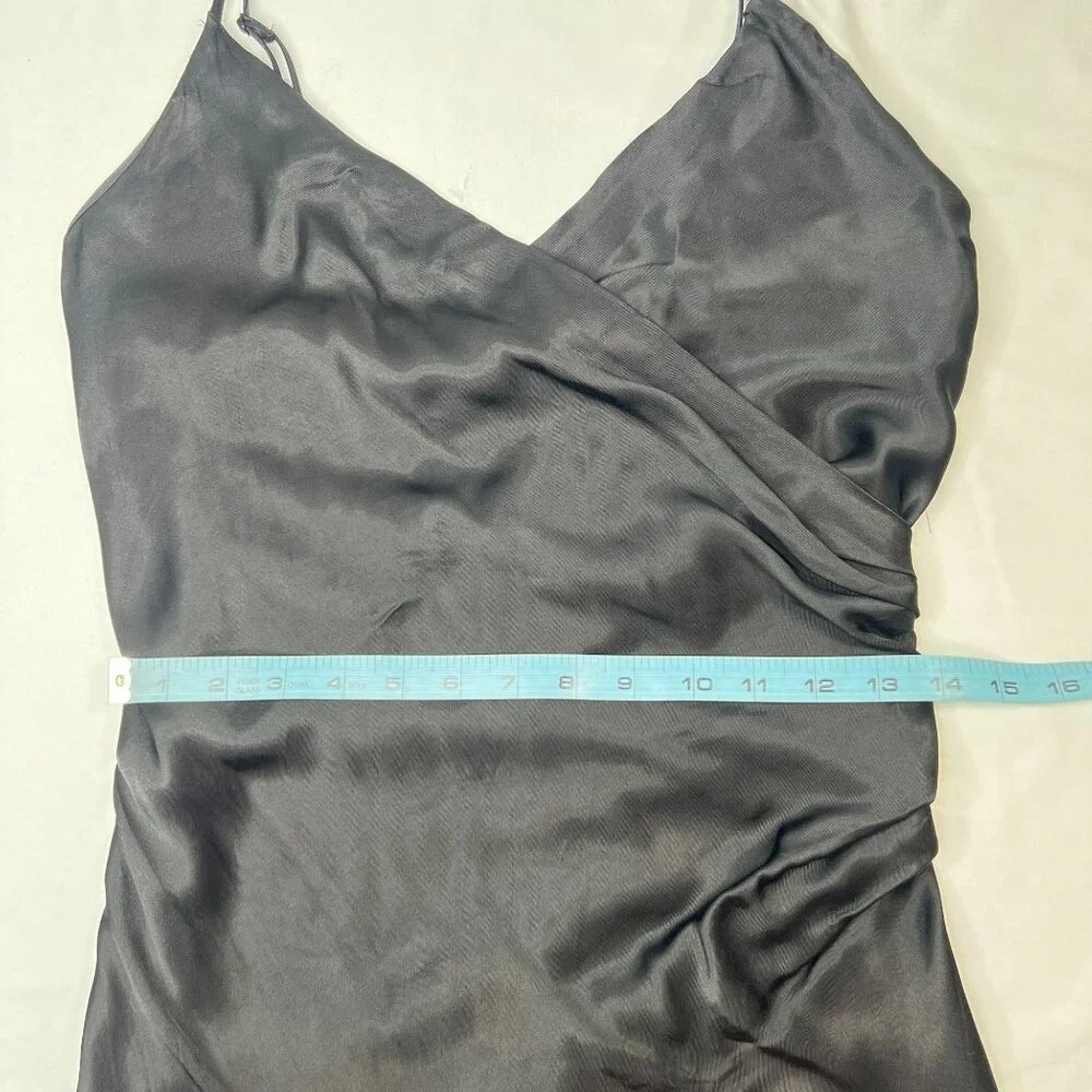 Zara Side Ruched Midi Slip Dress Satin Effect Black Straps Sleek Party Small - Picture 11 of 16